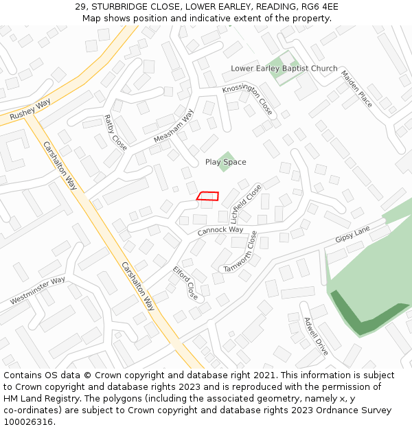 29, STURBRIDGE CLOSE, LOWER EARLEY, READING, RG6 4EE: Location map and indicative extent of plot