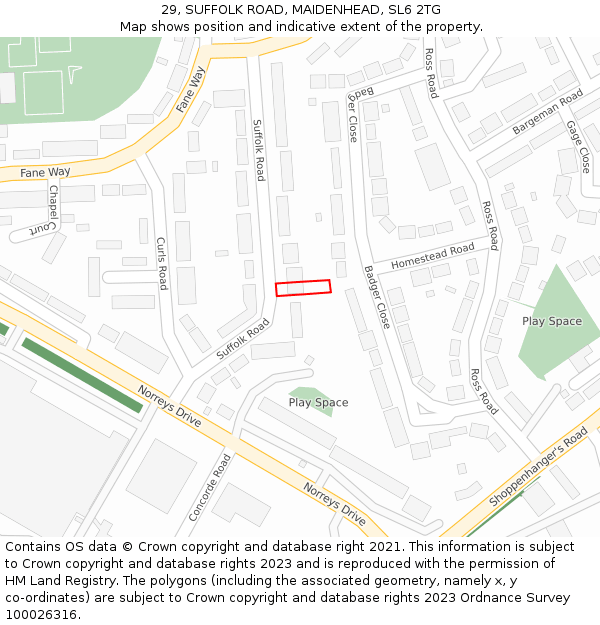 29, SUFFOLK ROAD, MAIDENHEAD, SL6 2TG: Location map and indicative extent of plot