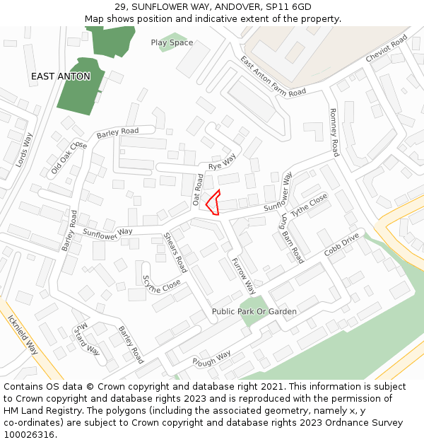 29, SUNFLOWER WAY, ANDOVER, SP11 6GD: Location map and indicative extent of plot