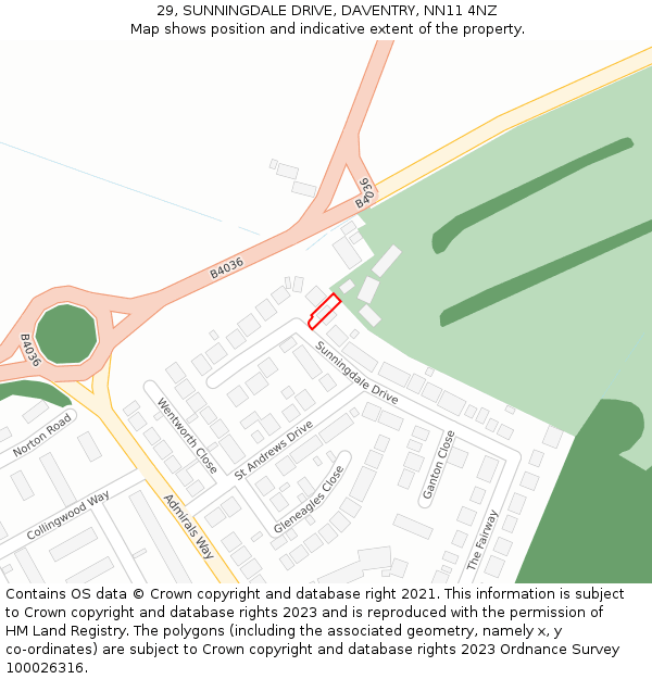 29, SUNNINGDALE DRIVE, DAVENTRY, NN11 4NZ: Location map and indicative extent of plot