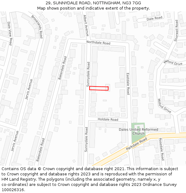 29, SUNNYDALE ROAD, NOTTINGHAM, NG3 7GG: Location map and indicative extent of plot