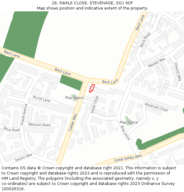 29, SWALE CLOSE, STEVENAGE, SG1 6DF: Location map and indicative extent of plot