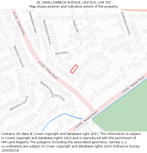 29, SWALLOWBECK AVENUE, LINCOLN, LN6 7EZ: Location map and indicative extent of plot
