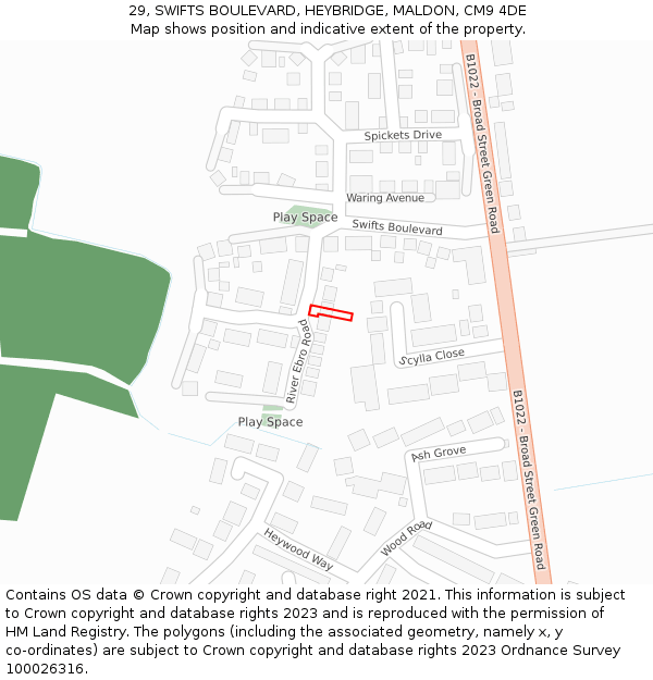 29, SWIFTS BOULEVARD, HEYBRIDGE, MALDON, CM9 4DE: Location map and indicative extent of plot