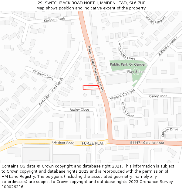 29, SWITCHBACK ROAD NORTH, MAIDENHEAD, SL6 7UF: Location map and indicative extent of plot