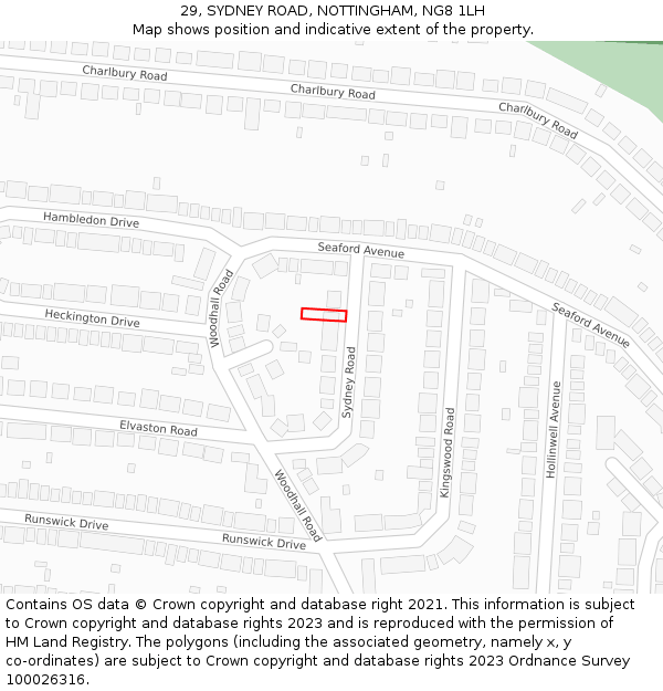 29, SYDNEY ROAD, NOTTINGHAM, NG8 1LH: Location map and indicative extent of plot