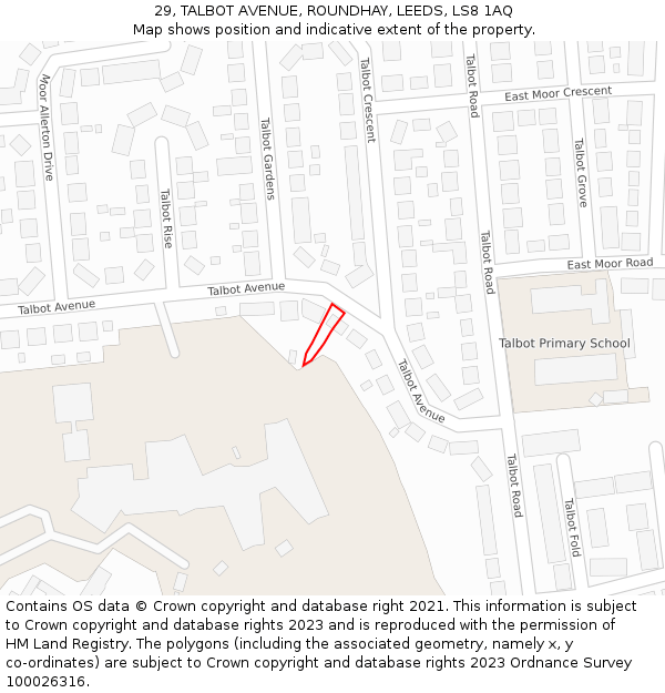 29, TALBOT AVENUE, ROUNDHAY, LEEDS, LS8 1AQ: Location map and indicative extent of plot