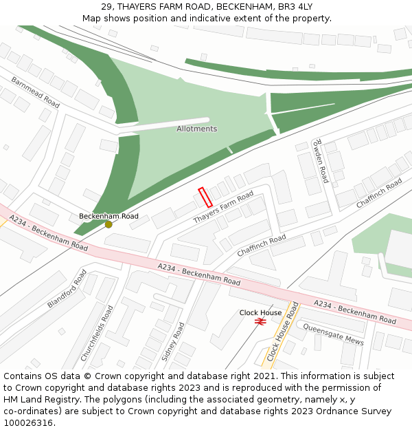 29, THAYERS FARM ROAD, BECKENHAM, BR3 4LY: Location map and indicative extent of plot