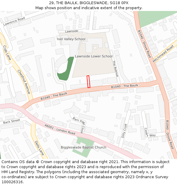 29, THE BAULK, BIGGLESWADE, SG18 0PX: Location map and indicative extent of plot