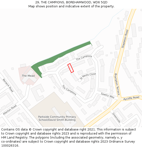 29, THE CAMPIONS, BOREHAMWOOD, WD6 5QD: Location map and indicative extent of plot