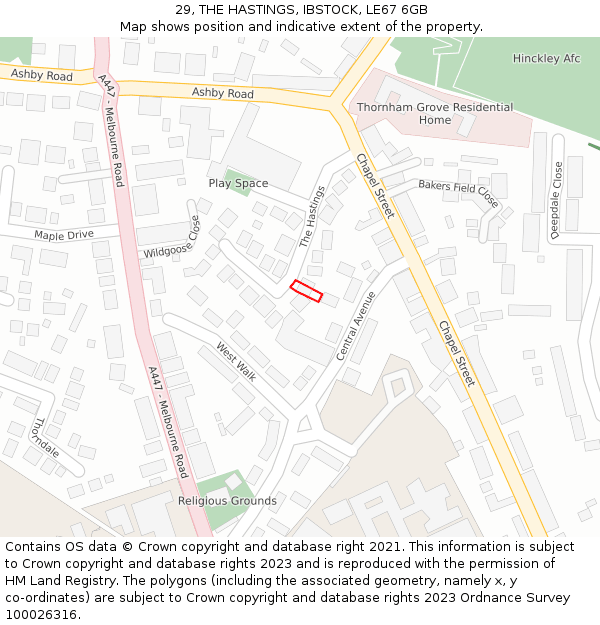 29, THE HASTINGS, IBSTOCK, LE67 6GB: Location map and indicative extent of plot