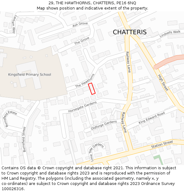 29, THE HAWTHORNS, CHATTERIS, PE16 6NQ: Location map and indicative extent of plot