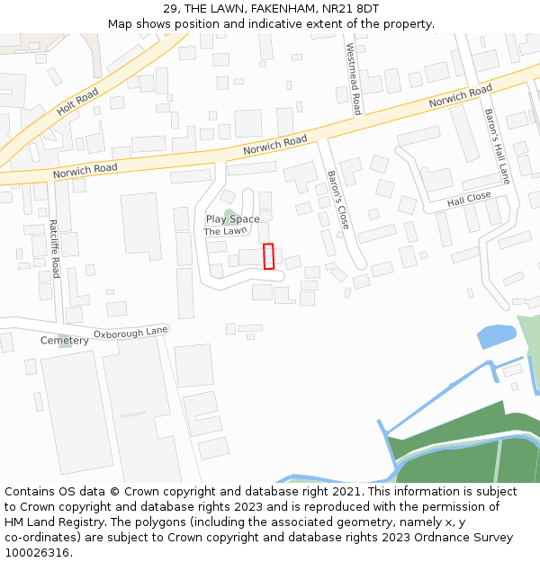 29, THE LAWN, FAKENHAM, NR21 8DT: Location map and indicative extent of plot