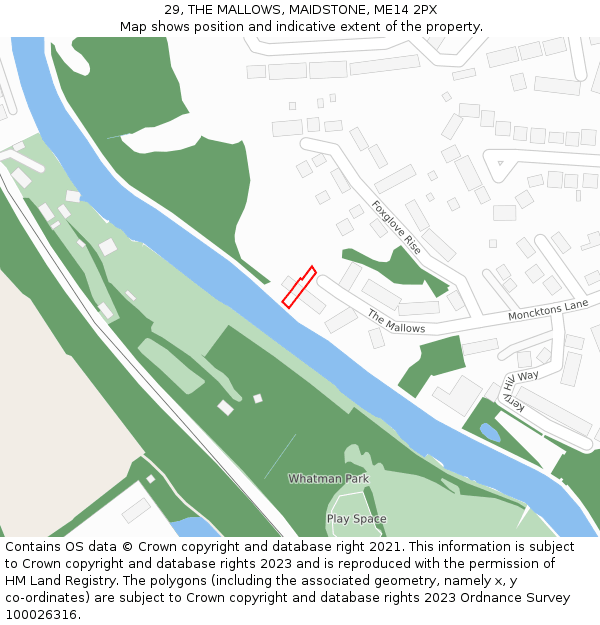 29, THE MALLOWS, MAIDSTONE, ME14 2PX: Location map and indicative extent of plot