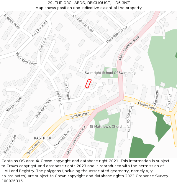 29, THE ORCHARDS, BRIGHOUSE, HD6 3NZ: Location map and indicative extent of plot