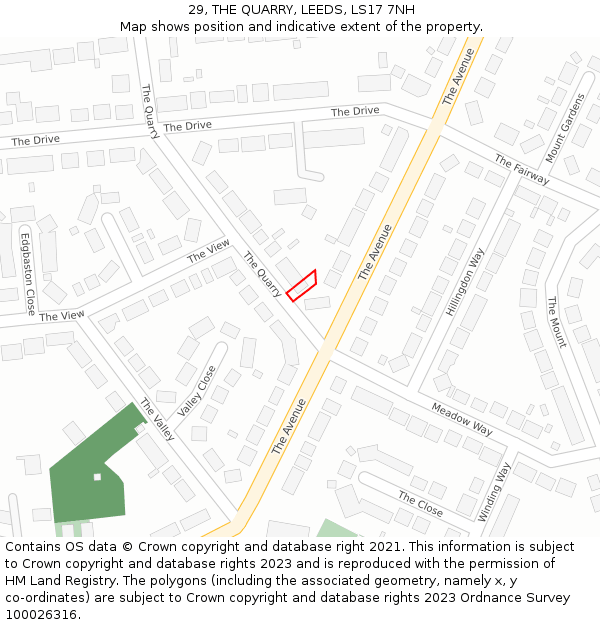 29, THE QUARRY, LEEDS, LS17 7NH: Location map and indicative extent of plot
