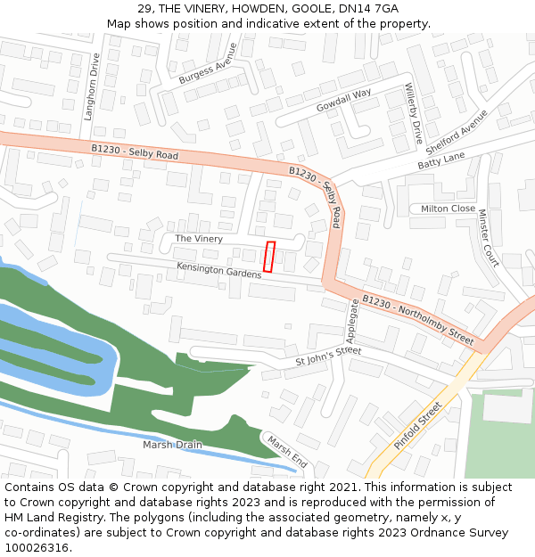 29, THE VINERY, HOWDEN, GOOLE, DN14 7GA: Location map and indicative extent of plot