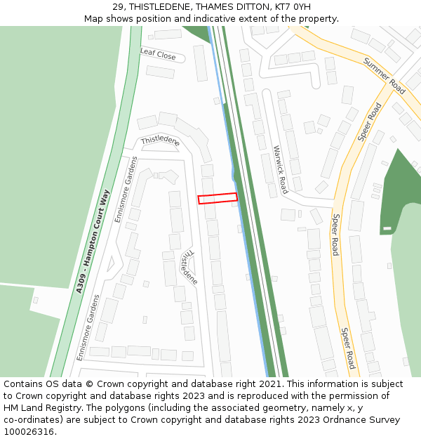 29, THISTLEDENE, THAMES DITTON, KT7 0YH: Location map and indicative extent of plot