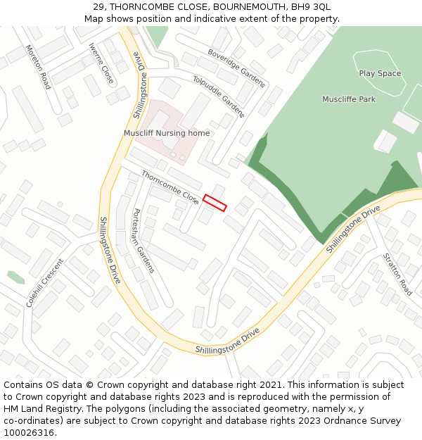 29, THORNCOMBE CLOSE, BOURNEMOUTH, BH9 3QL: Location map and indicative extent of plot