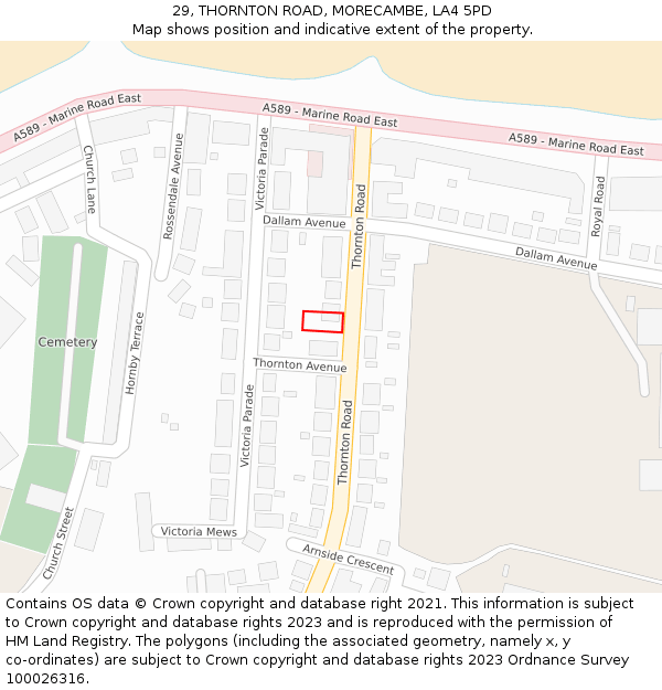 29, THORNTON ROAD, MORECAMBE, LA4 5PD: Location map and indicative extent of plot