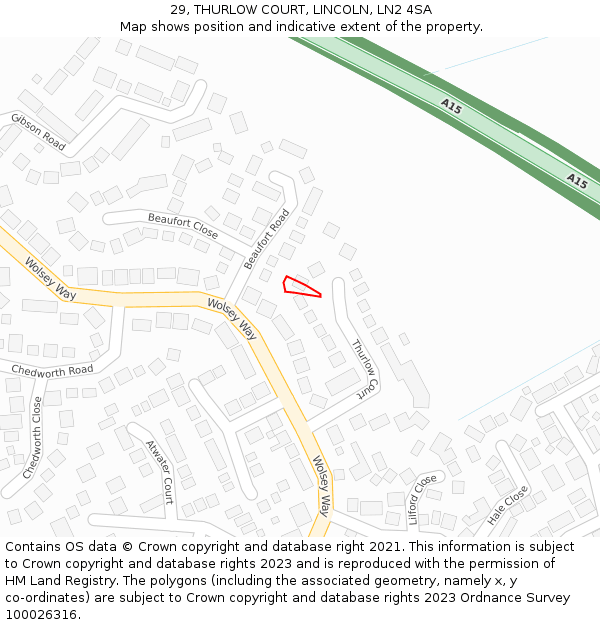 29, THURLOW COURT, LINCOLN, LN2 4SA: Location map and indicative extent of plot