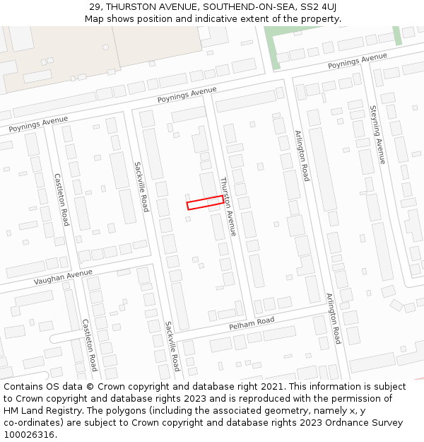 29, THURSTON AVENUE, SOUTHEND-ON-SEA, SS2 4UJ: Location map and indicative extent of plot
