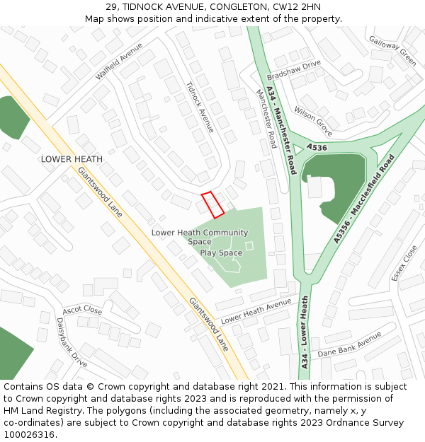 29, TIDNOCK AVENUE, CONGLETON, CW12 2HN: Location map and indicative extent of plot
