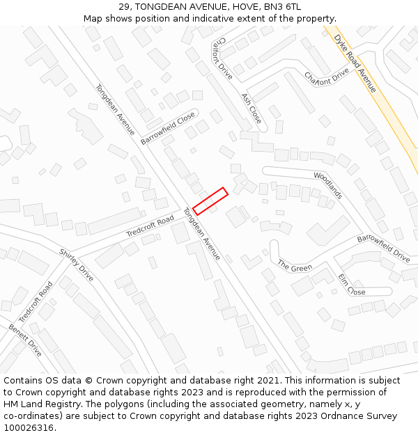 29, TONGDEAN AVENUE, HOVE, BN3 6TL: Location map and indicative extent of plot