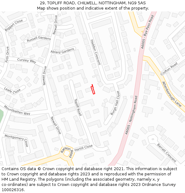 29, TOPLIFF ROAD, CHILWELL, NOTTINGHAM, NG9 5AS: Location map and indicative extent of plot