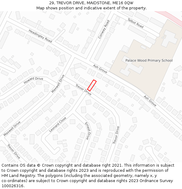 29, TREVOR DRIVE, MAIDSTONE, ME16 0QW: Location map and indicative extent of plot