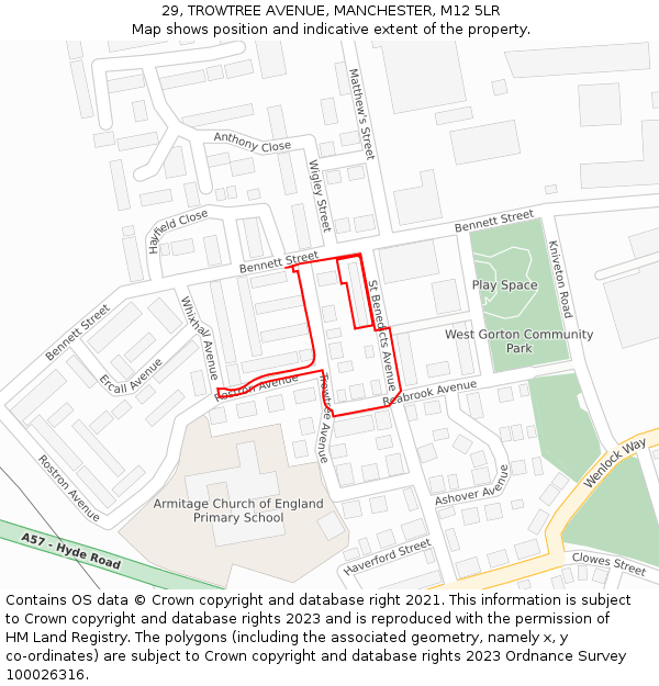 29, TROWTREE AVENUE, MANCHESTER, M12 5LR: Location map and indicative extent of plot