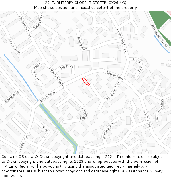 29, TURNBERRY CLOSE, BICESTER, OX26 4YQ: Location map and indicative extent of plot