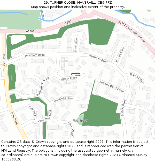 29, TURNER CLOSE, HAVERHILL, CB9 7FZ: Location map and indicative extent of plot