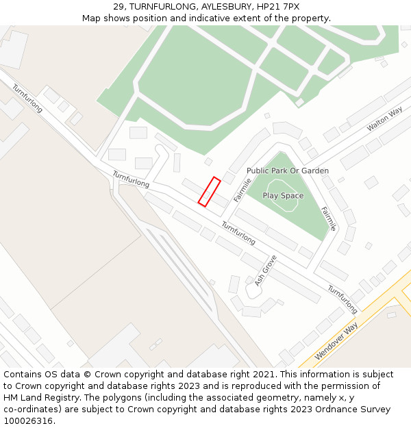 29, TURNFURLONG, AYLESBURY, HP21 7PX: Location map and indicative extent of plot
