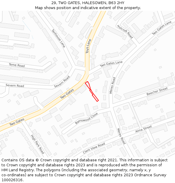 29, TWO GATES, HALESOWEN, B63 2HY: Location map and indicative extent of plot