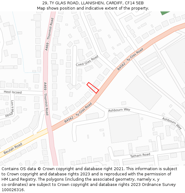 29, TY GLAS ROAD, LLANISHEN, CARDIFF, CF14 5EB: Location map and indicative extent of plot