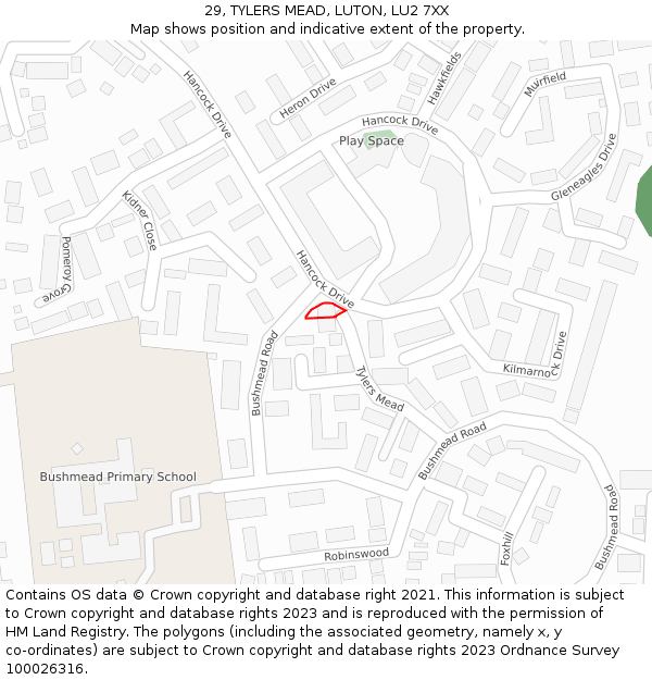 29, TYLERS MEAD, LUTON, LU2 7XX: Location map and indicative extent of plot