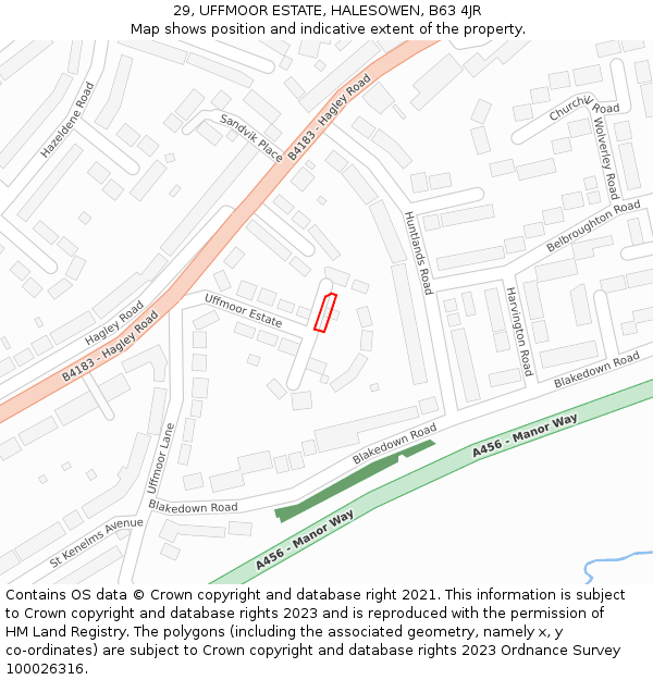 29, UFFMOOR ESTATE, HALESOWEN, B63 4JR: Location map and indicative extent of plot