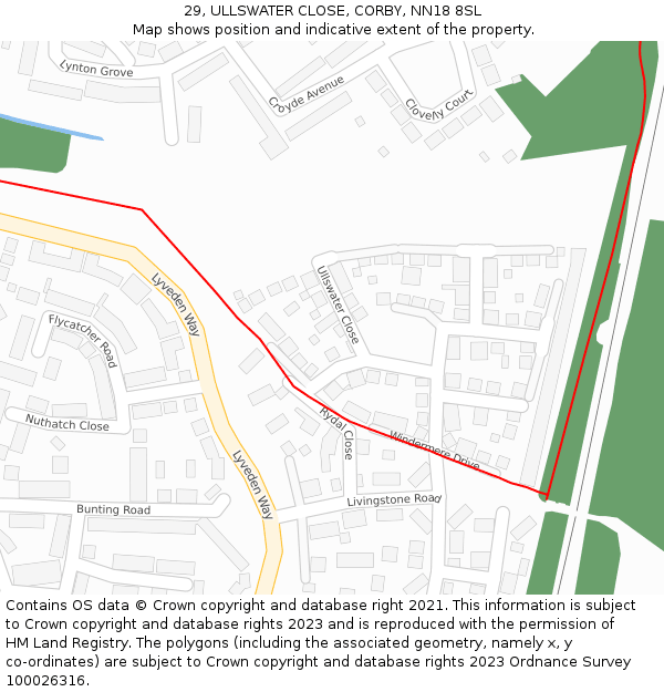 29, ULLSWATER CLOSE, CORBY, NN18 8SL: Location map and indicative extent of plot