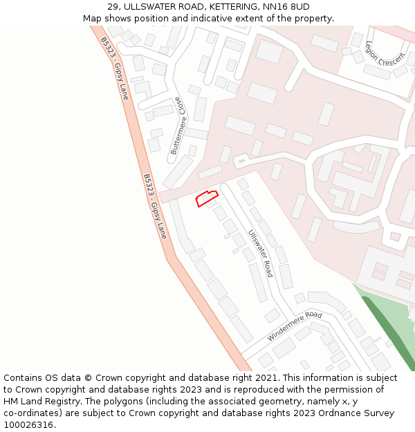 29, ULLSWATER ROAD, KETTERING, NN16 8UD: Location map and indicative extent of plot