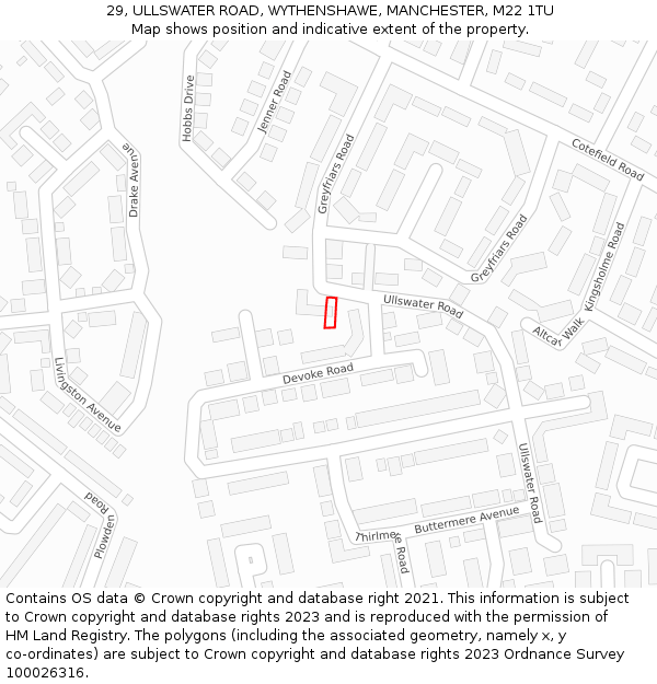 29, ULLSWATER ROAD, WYTHENSHAWE, MANCHESTER, M22 1TU: Location map and indicative extent of plot