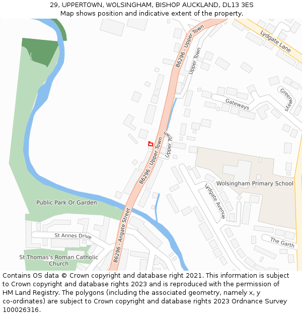 29, UPPERTOWN, WOLSINGHAM, BISHOP AUCKLAND, DL13 3ES: Location map and indicative extent of plot
