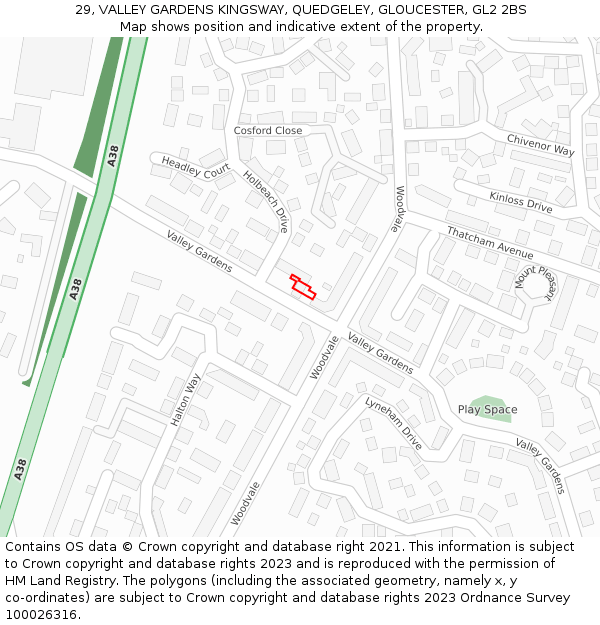 29, VALLEY GARDENS KINGSWAY, QUEDGELEY, GLOUCESTER, GL2 2BS: Location map and indicative extent of plot