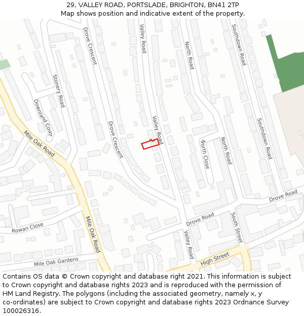 29, VALLEY ROAD, PORTSLADE, BRIGHTON, BN41 2TP: Location map and indicative extent of plot