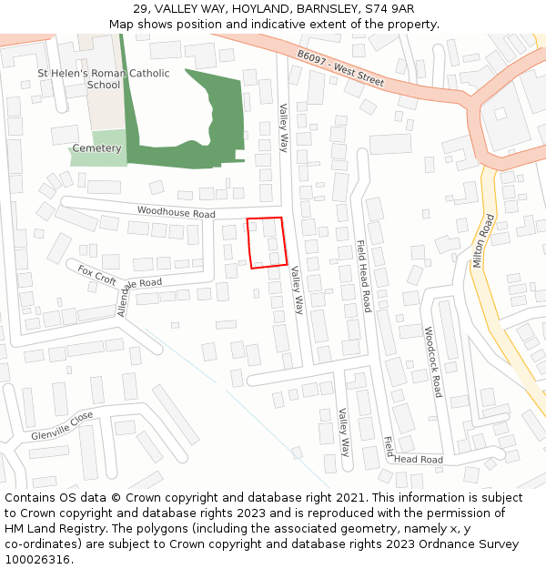 29, VALLEY WAY, HOYLAND, BARNSLEY, S74 9AR: Location map and indicative extent of plot