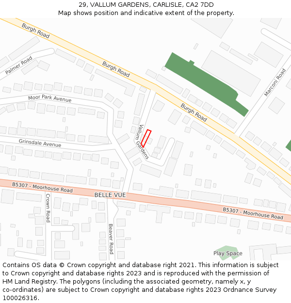 29, VALLUM GARDENS, CARLISLE, CA2 7DD: Location map and indicative extent of plot