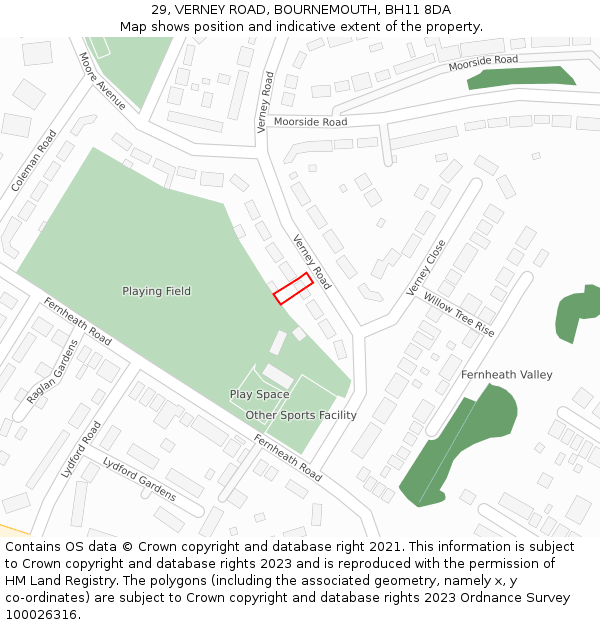 29, VERNEY ROAD, BOURNEMOUTH, BH11 8DA: Location map and indicative extent of plot