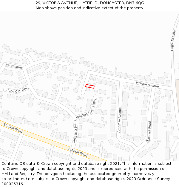 29, VICTORIA AVENUE, HATFIELD, DONCASTER, DN7 6QG: Location map and indicative extent of plot