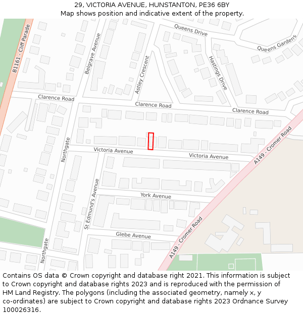29, VICTORIA AVENUE, HUNSTANTON, PE36 6BY: Location map and indicative extent of plot