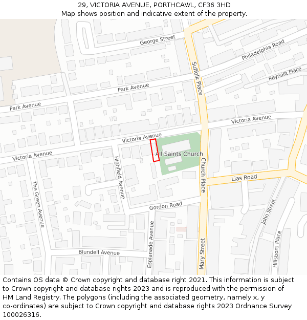 29, VICTORIA AVENUE, PORTHCAWL, CF36 3HD: Location map and indicative extent of plot